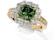 Halo Engagement Ring Setting for Fancy Green Cushion Cut Center with Milgrain Channel Band and Prong Head in Yellow Gold
