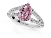 Solitaire Engagement Ring Setting for Fancy Pink Pear-Shaped Center with Pave Split Shank and Prong Head in Sterling Silver
