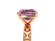 Solitaire Engagement Ring Setting for Fancy Pink Asscher Cut Center with XO Engraved Band and Prong Head in Rose Gold