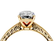 Solitaire Engagement Ring Setting for Emerald Cut Center with Engraved Milgrain Band and Prong Head in Yellow Gold