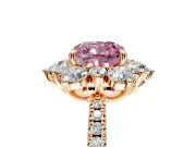 Floral Halo Engagement Ring Setting for Fancy Pink Cushion Cut Center with Pave Accents and Prong Head in Rose Gold
