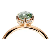 Hidden Halo Engagement Ring Setting for Fancy Green Marquise Center with Thin Round-Wire Band and Prong Head in Rose Gold