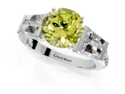Channel-Set Engagement Ring Setting for Fancy Yellow Round Cut Center with Baguette Band and Prong Head in Sterling Silver
