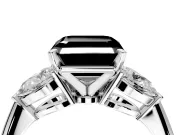 3 Stone Engagement Ring Setting for Fancy Black Asscher Cut Center with Large Pear-Shaped Accents and Prong Head in Platinum