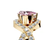 Halo Engagement Ring Setting for Fancy Pink Pear-Shaped Center with Pave Infinity Twist Band and Prong Head in Yellow Gold