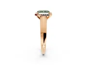 Halo Engagement Ring Setting for Fancy Green Radiant Cut Center with Knife Ridge Cathedral Band and Prong Head in Rose Gold