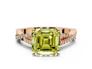 Solitaire Engagement Ring Setting for Fancy Yellow Asscher Cut Center with Twisted Pave Split Shank and Prong Head in Rose Gold