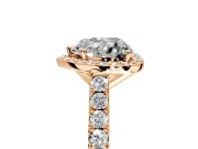 Halo Engagement Ring Setting for Heart-Shaped Center with Full Pave Band and Prong Head in Rose Gold