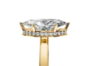 Hidden Halo Engagement Ring Setting for Marquise Center with Wide Flat Plain Band and Prong Head in Yellow Gold