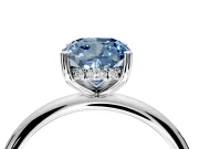 Hidden Halo Engagement Ring Setting for Fancy Blue Cushion Cut Center with Thin Round-Wire Band and Prong Head in Sterling Silver