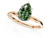Hidden Halo Engagement Ring Setting for Fancy Green Pear-Shaped Center with Thin Rounded Band and Prong Head in Rose Gold