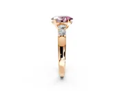 5 Stone Engagement Ring Setting for Fancy Pink Oval Center with Plain Band and Prong Head in Rose Gold