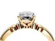 Solitaire Engagement Ring Setting for Emerald Cut Center with Beaded Shoulders and Prong Head in Yellow Gold
