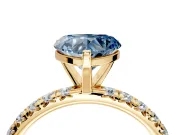 Solitaire Engagement Ring Setting for Fancy Blue Heart-Shaped Center with Shared-Prong Accents and Prong Head in Yellow Gold