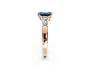 5 Stone Engagement Ring Setting for Fancy Blue Emerald Cut Center with Plain Band and Prong Head in Rose Gold