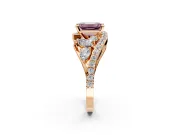 Halo Engagement Ring Setting for Fancy Pink Emerald Cut Center with Marquise and Pave Bypass Band and Prong Head in Rose Gold