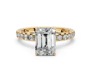 Solitaire Engagement Ring Setting for Emerald Cut Center with Shared-Prong Accents and Prong Head in Yellow Gold