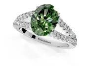 Solitaire Engagement Ring Setting for Fancy Green Oval Center with Pave Split Shank and Prong Head in Sterling Silver