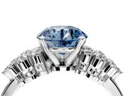 Cluster Engagement Ring Setting for Fancy Blue Round Cut Center with 2-Row Shoulder Clusters and Prong Head in White Gold