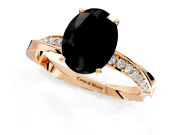 Side Accent Engagement Ring Setting for Fancy Black Oval Center with Accent Shoulders and Prong Head in Rose Gold