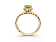 Halo Engagement Ring Setting for Fancy Yellow Emerald Cut Center with Rope Twist Split Shank and Prong Head in Yellow Gold