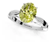 Solitaire Engagement Ring Setting for Fancy Yellow Oval Center with Carved Leaf Shoulders and Prong Head in White Gold