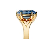 Solitaire Engagement Ring Setting for Fancy Blue Emerald Cut Center with Plain Split Shank and Prong Head in Yellow Gold
