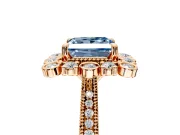 Milgrain Halo Engagement Ring Setting for Fancy Blue Princess Cut Center with Bezel Point Accents and Prong Head in Rose Gold