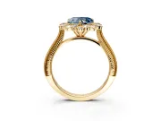 Milgrain Halo Engagement Ring Setting for Fancy Blue Heart-Shaped Center with Bezel Point Accents and Prong Head in Yellow Gold