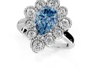Cluster Halo Engagement Ring Setting for Fancy Blue Pear-Shaped Center with Milgrain Bezel Accents and Prong Head in Platinum