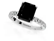 Solitaire Engagement Ring Setting for Fancy Black Radiant Cut Center with Band of Accents and Prong Head in Platinum