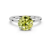 Hidden Halo Engagement Ring Setting for Fancy Yellow Round Cut Center with Thin Rounded Band and Prong Head in Sterling Silver