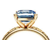 Solitaire Engagement Ring Setting for Fancy Blue Asscher Cut Center with Scrollwork Band and Prong Head in Yellow Gold
