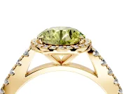 Halo Engagement Ring Setting for Fancy Yellow Round Cut Center with Full Pave Band and Prong Head in Yellow Gold