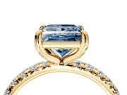 Solitaire Engagement Ring Setting for Fancy Blue Princess Cut Center with Shared-Prong Accents and Prong Head in Yellow Gold