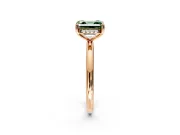 Hidden Halo Engagement Ring Setting for Fancy Green Asscher Cut Center with Thin Round-Wire Band and Prong Head in Rose Gold