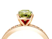 Milgrain Pave Engagement Ring Setting for Fancy Yellow Emerald Cut Center with Accent Band and Prong Head in Rose Gold