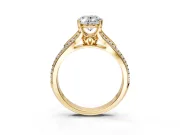 Solitaire Engagement Ring Setting for Oval Center with Pave Rail Split Shank and Prong Head in Yellow Gold