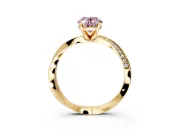 Side Accent Engagement Ring Setting for Fancy Pink Oval Center with Accent Shoulders and Prong Head in Yellow Gold