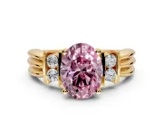 Solitaire Engagement Ring Setting for Fancy Pink Oval Center with Grooved Bar Accent Band and Prong Head in Yellow Gold