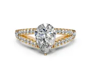 Solitaire Engagement Ring Setting for Pear-Shaped Center with Pave Split Shank and Prong Head in Yellow Gold