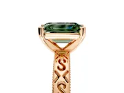 Solitaire Engagement Ring Setting for Fancy Green Emerald Cut Center with Scrollwork Band and Prong Head in Rose Gold