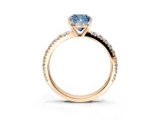 Solitaire Engagement Ring Setting for Fancy Blue Cushion Cut Center with Large Accent Band and Prong Head in Rose Gold