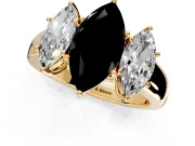 3 Stone Engagement Ring Setting for Fancy Black Marquise Center with Raised Basket Heads and Prong Head in Yellow Gold