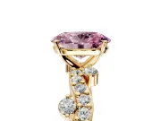 Solitaire Engagement Ring Setting for Fancy Pink Oval Center with Bar-Station Pave Twist and Prong Head in Yellow Gold