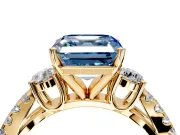 3 Stone Engagement Ring Setting for Fancy Blue Asscher Cut Center with Pave Split Shank and Prong Head in Yellow Gold