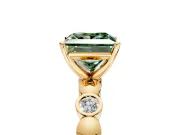 Solitaire Engagement Ring Setting for Fancy Green Princess Cut Center with Beaded Bezel Station Band and Prong Head in Yellow Gold