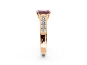 Solitaire Engagement Ring Setting for Fancy Pink Emerald Cut Center with Round Cut Channel Band and Prong Head in Rose Gold