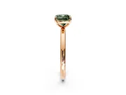 Low-Set Solitaire Engagement Ring Setting for Fancy Green Cushion Cut Center with Thin Plain Band and Prong Head in Rose Gold