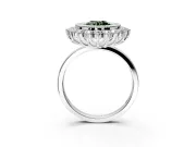 Halo Engagement Ring Setting for Fancy Green Round Cut Center with Milgrain Bezel Rim, Plain Band and Prong Head in White Gold